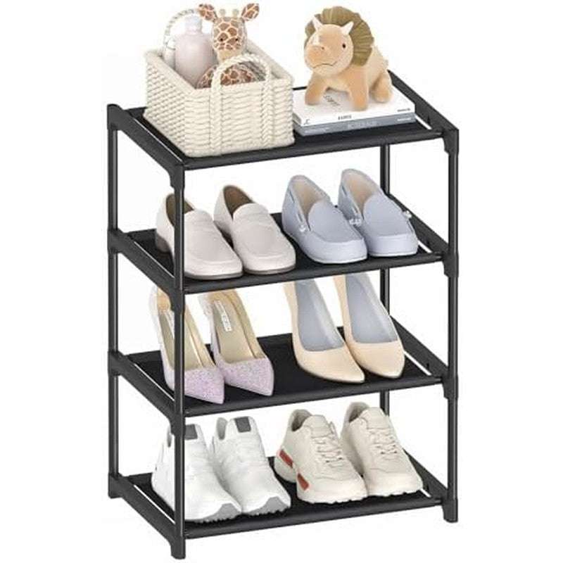 4 Tier Extra Small Shoe Rack (16.3" Wide), Space S  - side angle