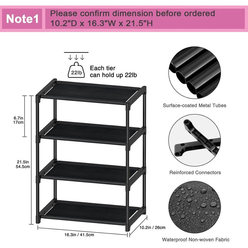 4 Tier Extra Small Shoe Rack (16.3" Wide), Space S  - fabric and fit