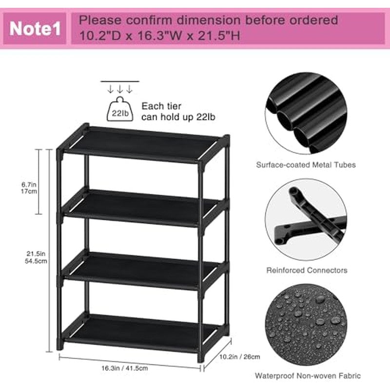 4 Tier Extra Small Shoe Rack (16.3" Wide), Space S  - back view
