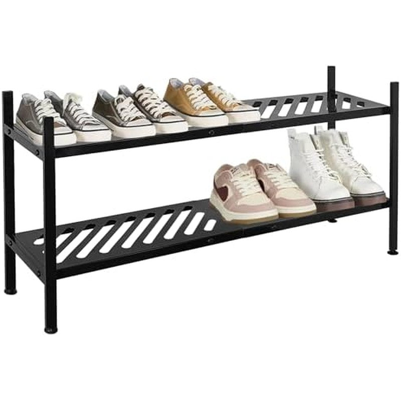 Shoe Rack - Metal Shoe Organizer 2 Tier Shoes Shel  - side angle