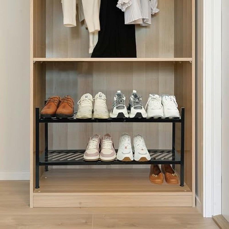 Shoe Rack - Metal Shoe Organizer 2 Tier Shoes Shel  - in use
