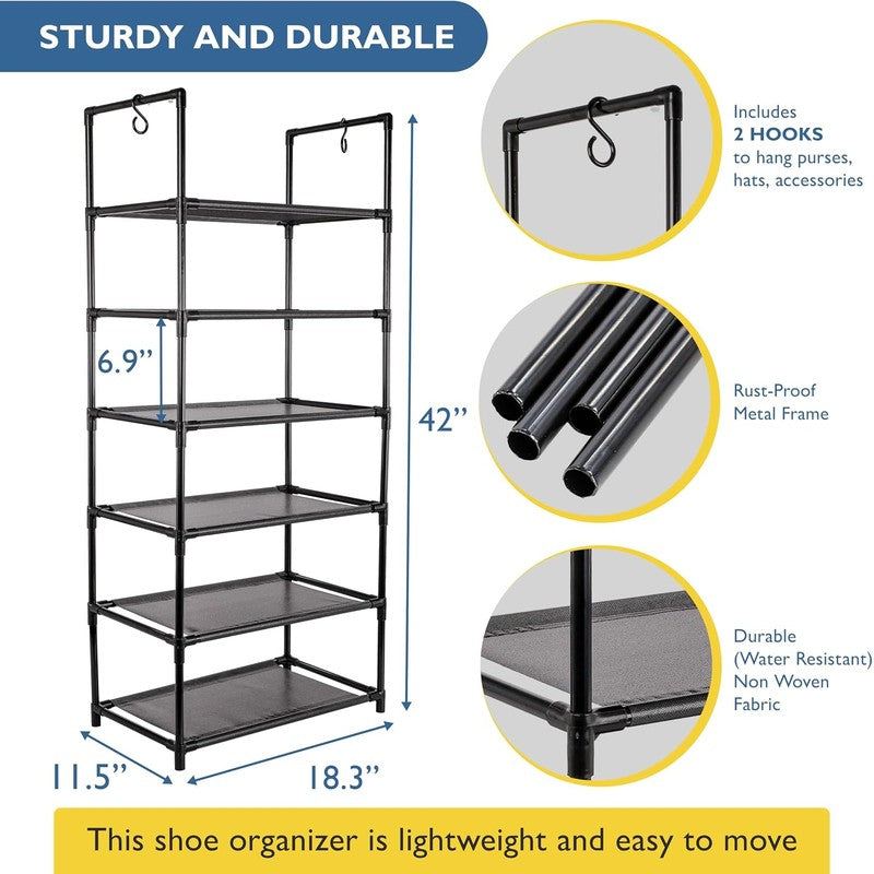6 Tier Tall Shoe Rack for Closet, Sturdy Stackable  - detail close-up