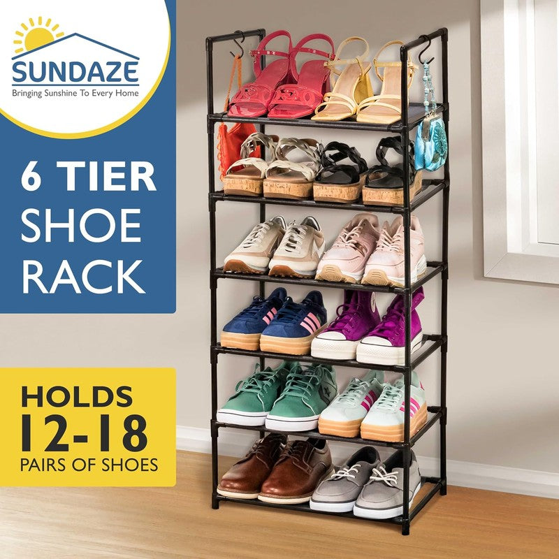 6 Tier Tall Shoe Rack for Closet, Sturdy Stackable  - fabric and fit