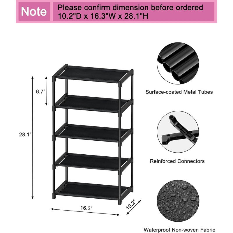 5-Tier Extra Small Shoe Rack (16.3" Wide), Narrow  - fabric and fit