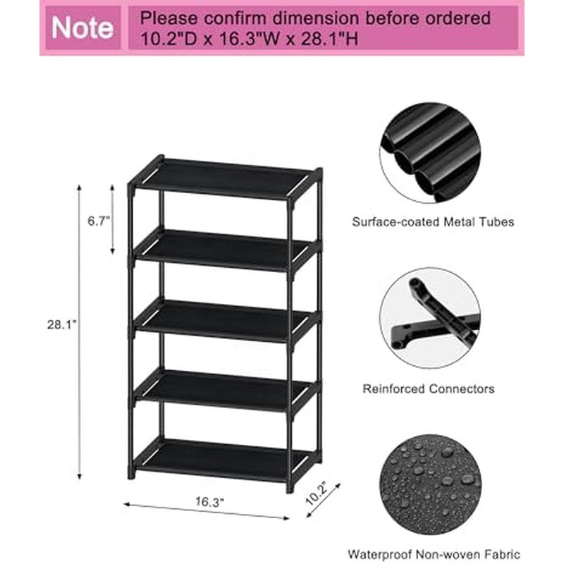 5-Tier Extra Small Shoe Rack (16.3" Wide), Narrow  - back view